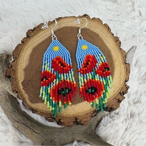 Beaded Fringe Poppy Earrings